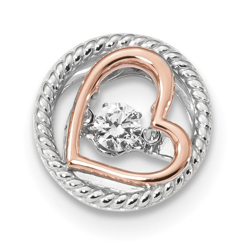 Sterling Silver Plat-plate Rose-tone Vibrant Swar Zircon Heart Chain Slide QP4932 - shirin-diamonds
