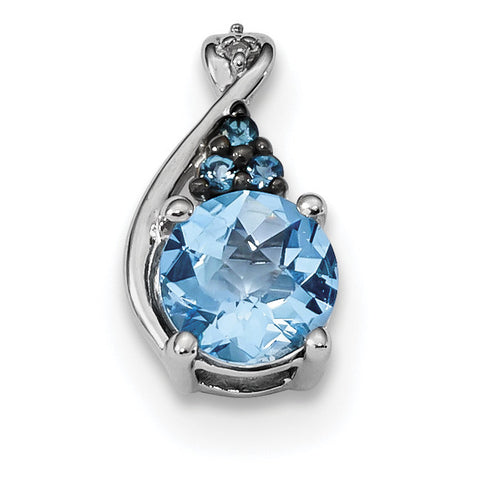 Sterling Silver Rhodium-plate Dia. Swiss & London Blue Topaz Pendant QP5025BT - shirin-diamonds