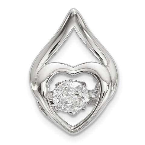 Sterling Silver Platinum Plated Vibrant Swaro Zirco Heart Chain Slide QP5032 - shirin-diamonds