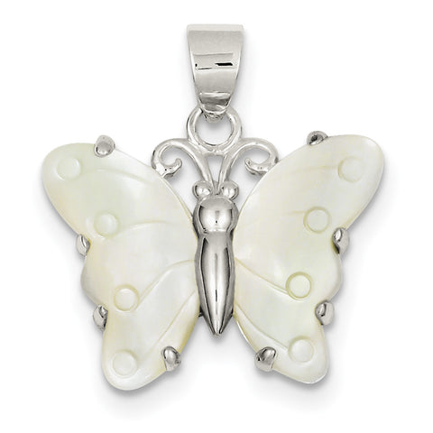 Sterling Silver White Shell Butterfly Pendant QP536 - shirin-diamonds
