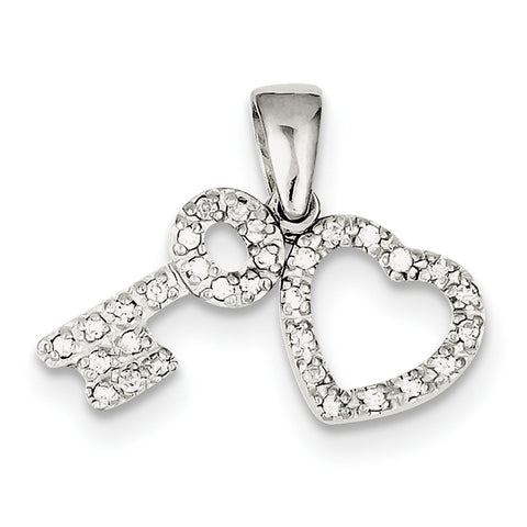 Sterling Silver CZ Heart & Key Fancy Pendant QP753 - shirin-diamonds