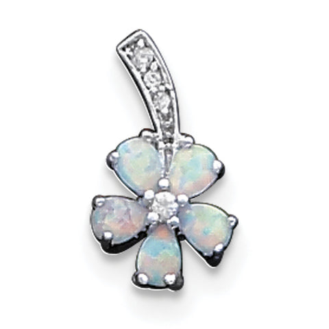 Sterling Silver Rhdoium Plated Opal Flower Pendant QP781 - shirin-diamonds