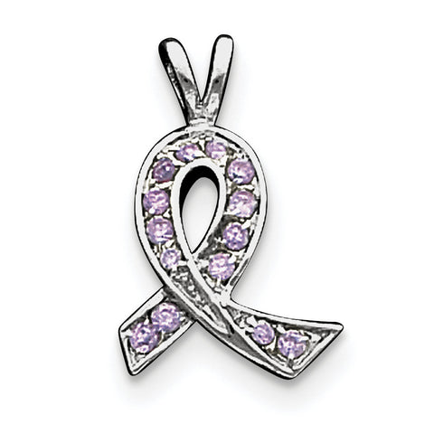 Sterling Silver Pink CZ Awareness Ribbon Pendant QP783 - shirin-diamonds