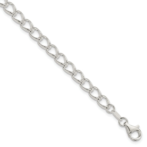 925 Sterling Silver 5.3mm Half round Wire Curb Chain Bracelet