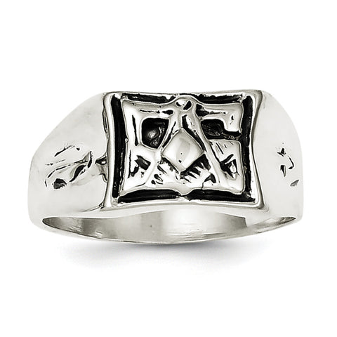 Sterling Silver Antiqued Masonic Ring QR1240 - shirin-diamonds