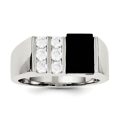Sterling Silver Men's CZ and Onyx Ring QR1276 - shirin-diamonds
