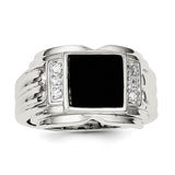 Sterling Silver Men's CZ and Onyx Ring QR1277 - shirin-diamonds