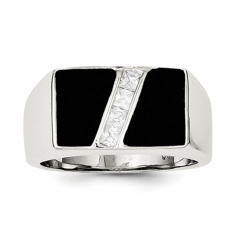 Sterling Silver Men's CZ and Onyx Ring QR1278 - shirin-diamonds