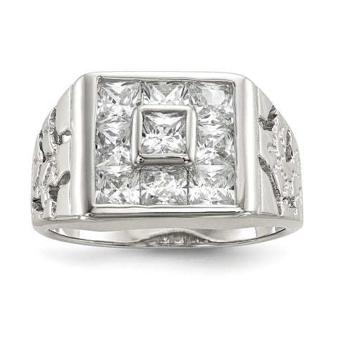 Sterling Silver Men's CZ Ring QR1281 - shirin-diamonds