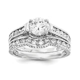 Sterling Silver Rhodium-plated 2-Piece CZ Size 7  Wedding Set Ring QR1328 - shirin-diamonds