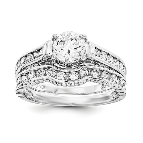 Sterling Silver Rhodium-plated 2-Piece CZ Size 8 Wedding Set Ring QR1328 - shirin-diamonds