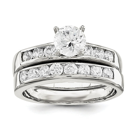 Sterling Silver 2-Piece CZ  Wedding Set Ring QR1329 - shirin-diamonds
