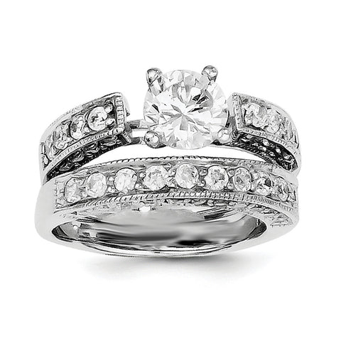 Sterling Silver Rhodium-plated 2-Piece CZ Wedding Set Ring QR1330 - shirin-diamonds