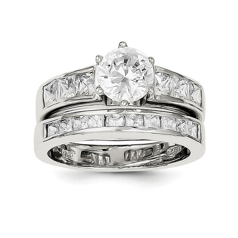 Sterling Silver CZ 2 Piece Wedding Set Ring QR1331 - shirin-diamonds