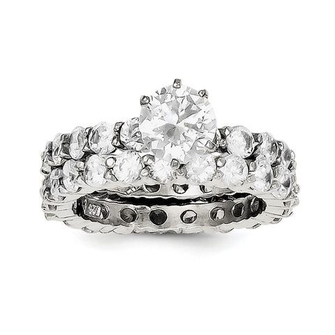 Sterling Silver CZ 2 Piece Wedding Set Ring QR1333 - shirin-diamonds