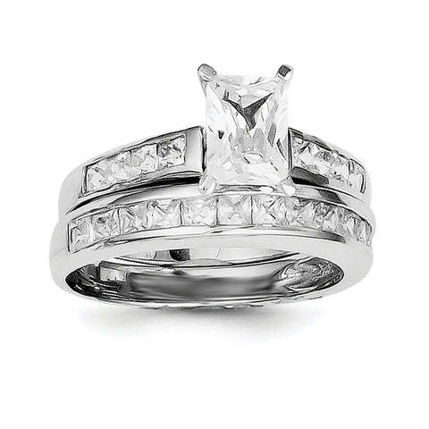 Sterling Silver Rhodium-plated 2-Piece CZ Size 7  Wedding Set Ring QR1337 - shirin-diamonds