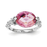Sterling Silver Pink and Clear CZ Ring QR1398 - shirin-diamonds