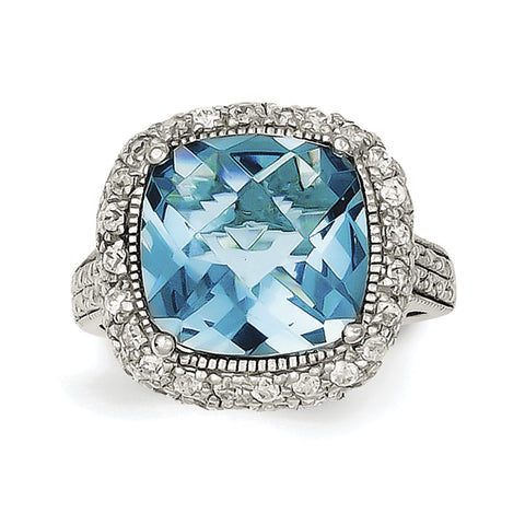 Sterling Silver Blue CZ Ring QR1418 - shirin-diamonds