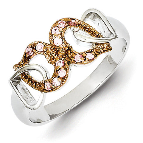 Sterling Silver & Vermeil Pink CZ Heart Ring QR2080 - shirin-diamonds