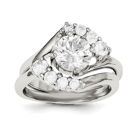 Sterling Silver 2-piece CZ Wedding Ring QR2091 - shirin-diamonds