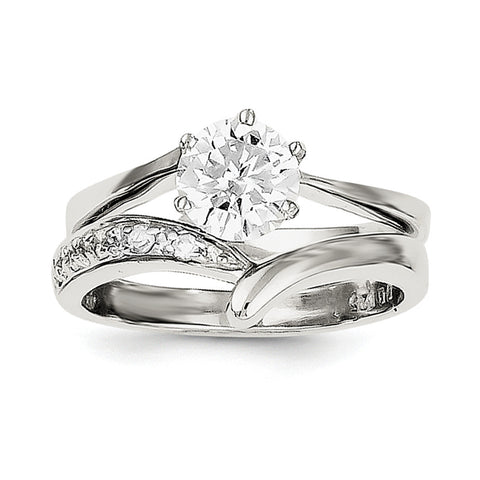 Sterling Silver 2-piece CZ Wedding Ring QR2092 - shirin-diamonds