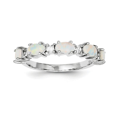 Sterling Silver Created Opal & CZ Ring QR2148 - shirin-diamonds
