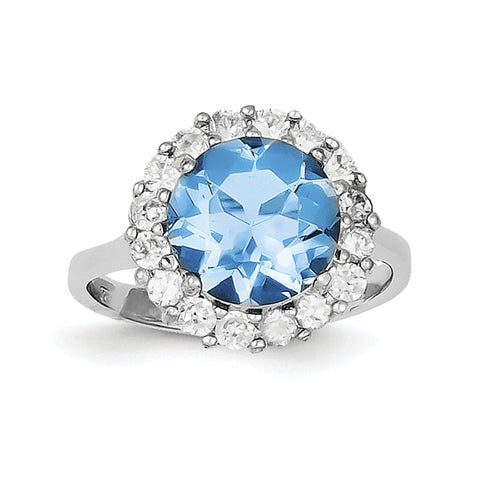 Sterling Silver Rhodium-plated Blue & Clear CZ Ring QR2244 - shirin-diamonds