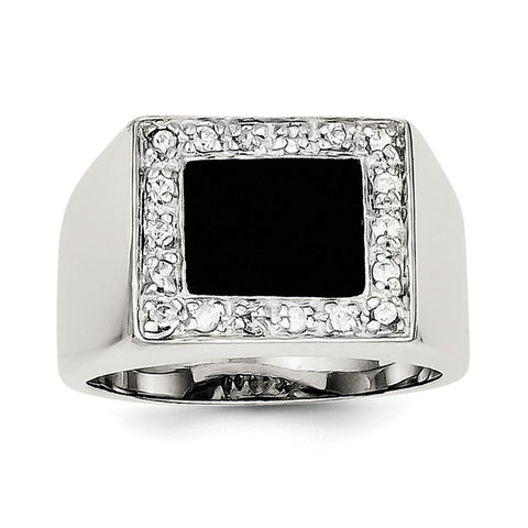 Sterling Silver Men's CZ & Onyx Ring QR2458 - shirin-diamonds