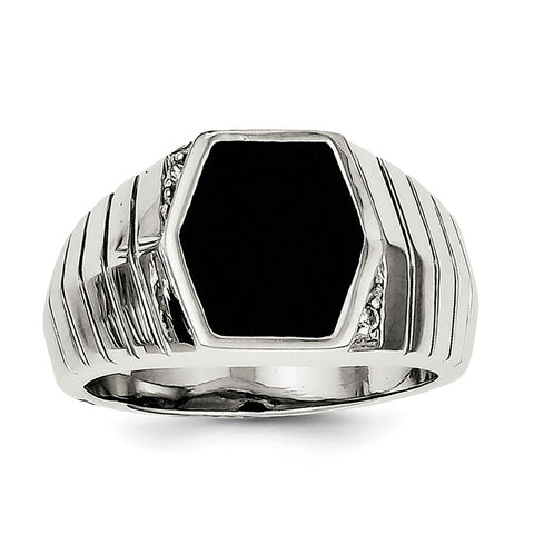 Sterling Silver Men's CZ & Onyx Ring QR2459 - shirin-diamonds