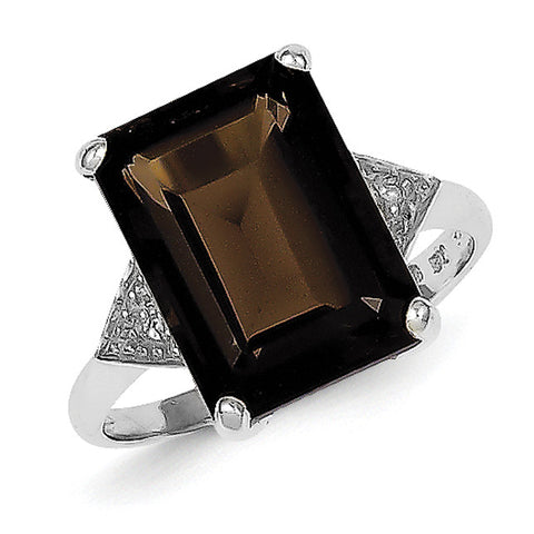 Sterling Silver Rhodium Smoky Quartz & Diamond Ring QR2782 - shirin-diamonds