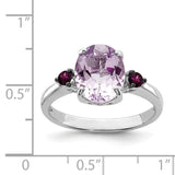 925 Sterling Silver Rhodium Pink Quartz and Rhodolite Garnet Ring