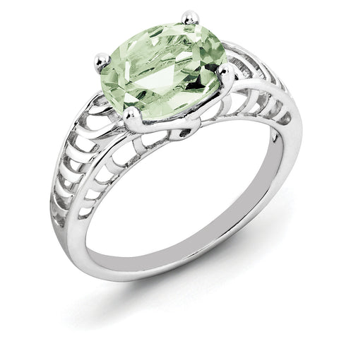 Sterling Silver Rhodium Oval Green Quartz Ring QR2890AG - shirin-diamonds