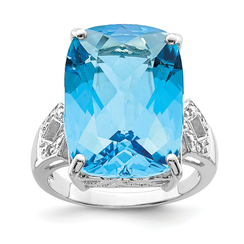 Sterling Silver Rhodium Blue Topaz & Diam. Ring QR2926BT