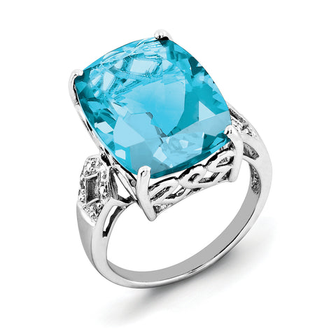 Sterling Silver Rhodium Blue Topaz & Diam. Ring QR2926BT - shirin-diamonds