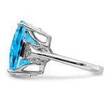 Sterling Silver Rhodium Checker-Cut Blue Topaz & Diam. Ring QR2932BT