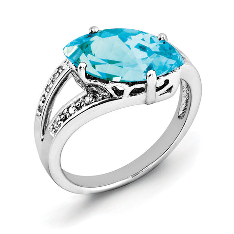 Sterling Silver Rhodium Blue Topaz & Diam. Ring QR2935BT - shirin-diamonds