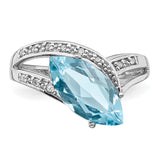 Sterling Silver Rhodium Light Swiss Blue Topaz & Diam. Ring QR2935LSBT