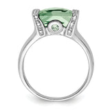 Sterling Silver Rhodium Octagonal Checker-Cut Green Quartz & Diam. Ring QR2938AG
