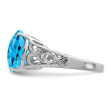 Sterling Silver Rhodium Checker-Cut Blue Topaz Ring QR2943BT