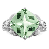 Sterling Silver Rhodium Checker-Cut Green Quartz Ring QR2945AG
