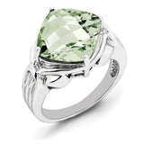 Sterling Silver Rhodium Checker-Cut Green Quartz Ring QR2945AG - shirin-diamonds