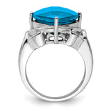 Sterling Silver Rhodium Checker-Cut Blue Topaz Ring QR2945BT