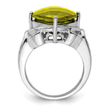 Sterling Silver Rhodium Checker-Cut Lemon Quartz Ring QR2945LQ