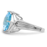 Sterling Silver Rhodium Checker-Cut Light Swiss Blue Topaz Ring QR2945LSBT