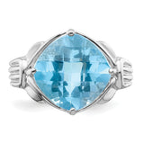 Sterling Silver Rhodium Checker-Cut Light Swiss Blue Topaz Ring QR2945LSBT