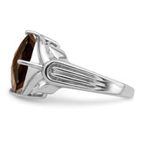 Sterling Silver Rhodium Checker-Cut Smoky Quartz Ring QR2945SQ
