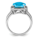 Sterling Silver Rhodium Checker-Cut Blue Topaz Ring QR2956BT