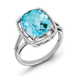 Sterling Silver Rhodium Checker-Cut Blue Topaz Ring QR2956BT - shirin-diamonds