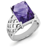 Sterling Silver Rhodium-plated Octagonal Checker-Cut Amethyst Ring QR2957AM - shirin-diamonds