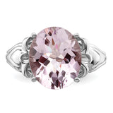 Sterling Silver Rhodium Oval Checker-Cut Pink Quartz Ring QR2960PQ